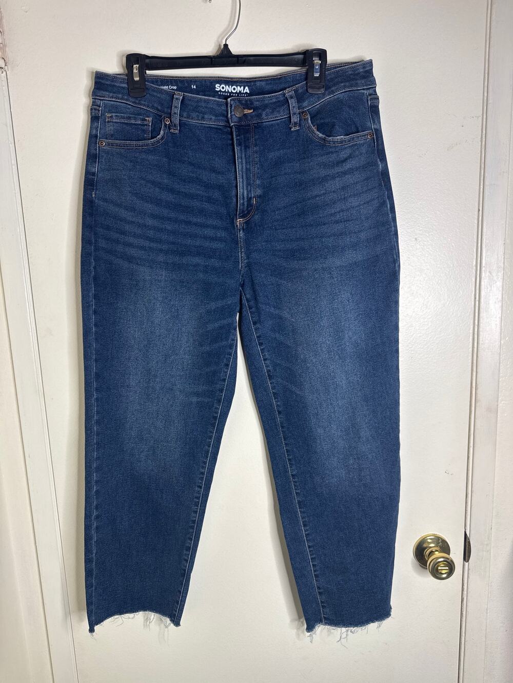 Sonoma Straight Crop Denim Jeans Size 14 Mom Jean High Rise Raw Hem